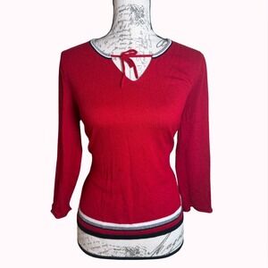 Y2K Red Knit Tie Neck Sweater Top